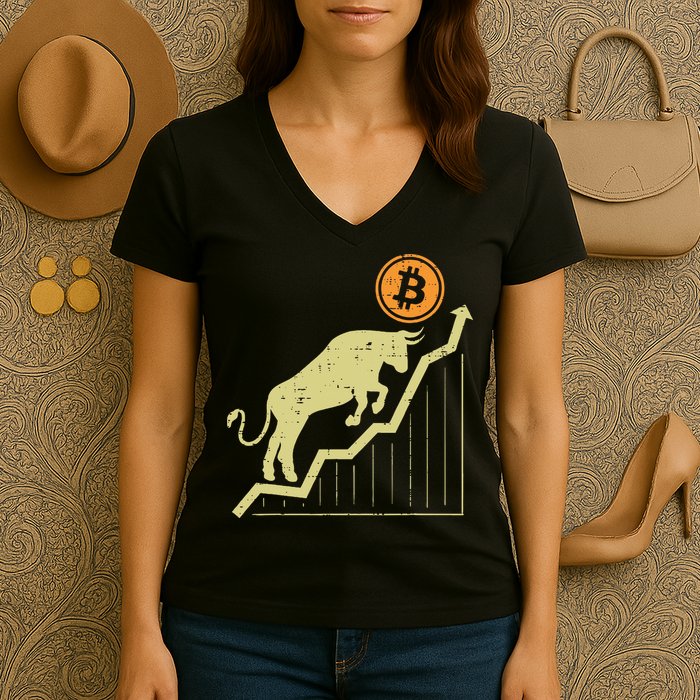 Bitcoin Bull Graph Bullish Btc Crypto Cryptocurrency Trader Women's V-Neck T-Shirt