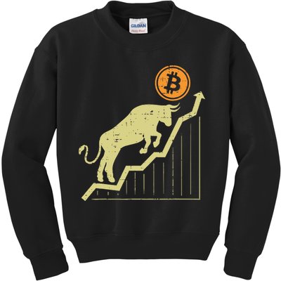 Bitcoin Bull Graph Bullish Btc Crypto Cryptocurrency Trader Kids Sweatshirt