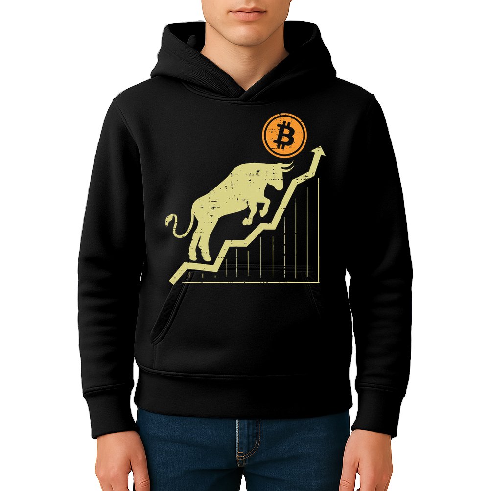 Bitcoin Bull Graph Bullish Btc Crypto Cryptocurrency Trader Kids Hoodie