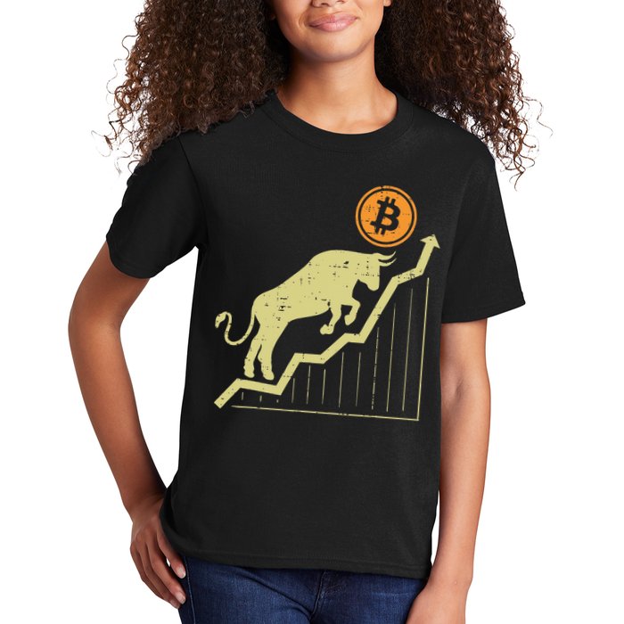Bitcoin Bull Graph Bullish Btc Crypto Cryptocurrency Trader Kids T-Shirt