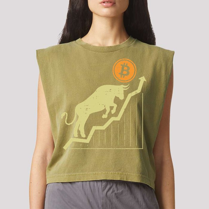 Bitcoin Bull Graph Bullish Btc Crypto Cryptocurrency Trader Garment-Dyed Women's Muscle Tee