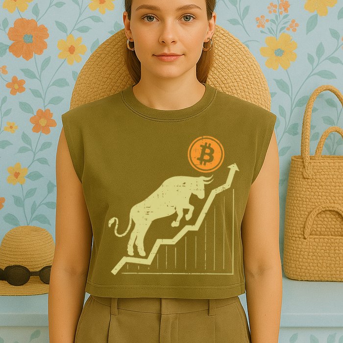 Bitcoin Bull Graph Bullish Btc Crypto Cryptocurrency Trader Garment-Dyed Women's Muscle Tee