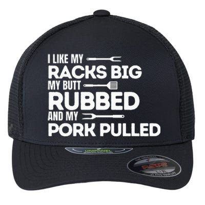 Bbq Barbecue Grilling Butt Rubbed Pork Pulled Pitmaster Dad Flexfit Unipanel Trucker Cap