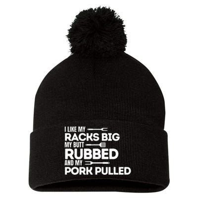 Bbq Barbecue Grilling Butt Rubbed Pork Pulled Pitmaster Dad Pom Pom 12in Knit Beanie