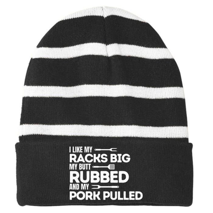 Bbq Barbecue Grilling Butt Rubbed Pork Pulled Pitmaster Dad Striped Beanie with Solid Band