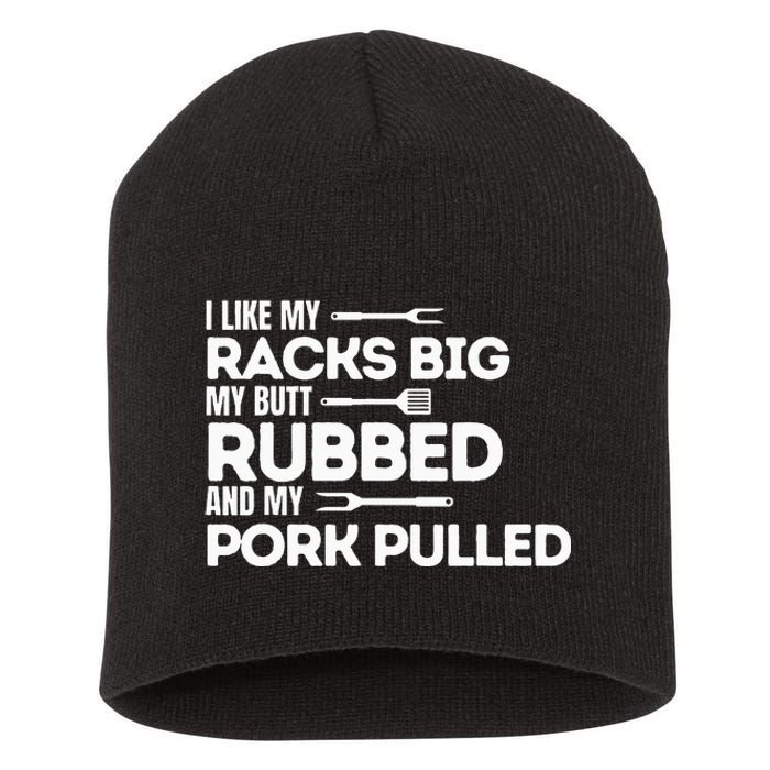 Bbq Barbecue Grilling Butt Rubbed Pork Pulled Pitmaster Dad Short Acrylic Beanie