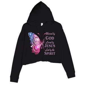 Blessed By God Loved By Jesus Butterfly Crop Fleece Hoodie