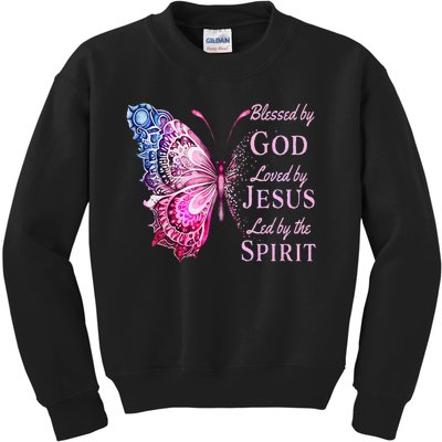 Blessed By God Loved By Jesus Butterfly Kids Sweatshirt