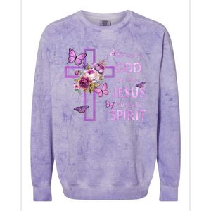 Blessed By God Saved By Jesus Purple Floral Cross Christian Colorblast Crewneck Sweatshirt