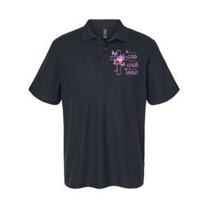 Blessed By God Saved By Jesus Purple Floral Cross Christian Softstyle Adult Sport Polo