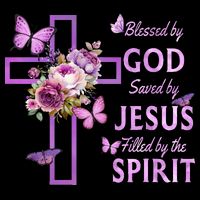 Blessed By God Saved By Jesus Purple Floral Cross Christian 16 in Basic Backpack