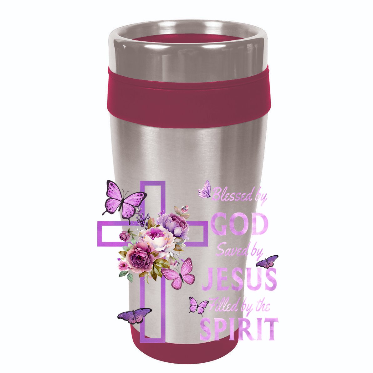 Blessed By God Saved By Jesus Purple Floral Cross Christian 25L Jumbo Tote