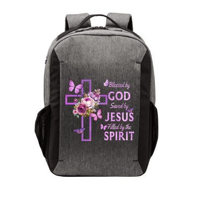 Blessed By God Saved By Jesus Purple Floral Cross Christian Vector Backpack