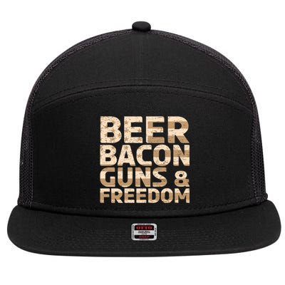 Beer Bacon Guns And Freedom Bbq Meat Pig Lover Bacon Gift 7 Panel Mesh Trucker Snapback Hat