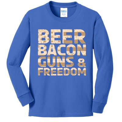 Beer Bacon Guns And Freedom Bbq Meat Pig Lover Bacon Gift Kids Long Sleeve Shirt