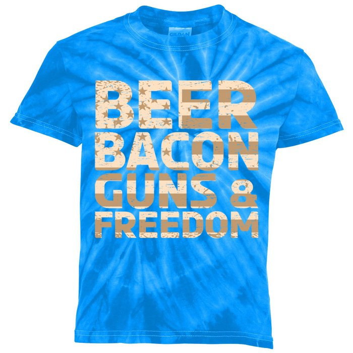 Beer Bacon Guns And Freedom Bbq Meat Pig Lover Bacon Gift Kids Tie-Dye T-Shirt