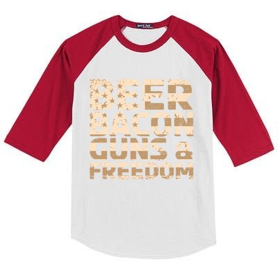 Beer Bacon Guns And Freedom Bbq Meat Pig Lover Bacon Gift Kids Colorblock Raglan Jersey