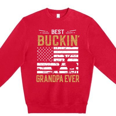 Best Buckin Grandpa Ever Funny Gift Deer Hunter Cool Hunting Premium Crewneck Sweatshirt