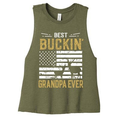 Best Buckin Grandpa Ever Funny Gift Deer Hunter Cool Hunting Women's Racerback Cropped Tank