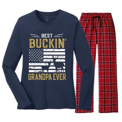 Best Buckin Grandpa Ever Funny Gift Deer Hunter Cool Hunting Women's Long Sleeve Flannel Pajama Set 