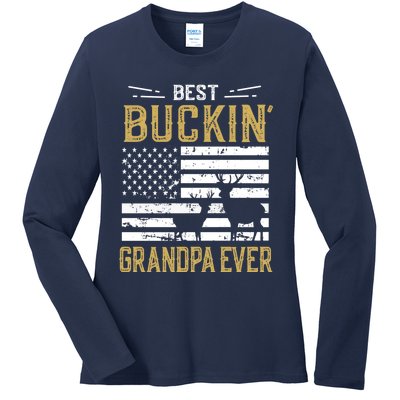 Best Buckin Grandpa Ever Funny Gift Deer Hunter Cool Hunting Ladies Long Sleeve Shirt