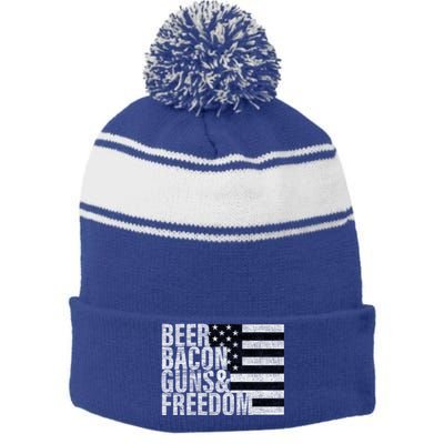 Beer Bacon Guns And Freedom Funny Gift Flag Gift Stripe Pom Pom Beanie