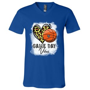 Bleached Basketball Game Day Vibes Basketball Mom Game Day Funny Gift V-Neck T-Shirt