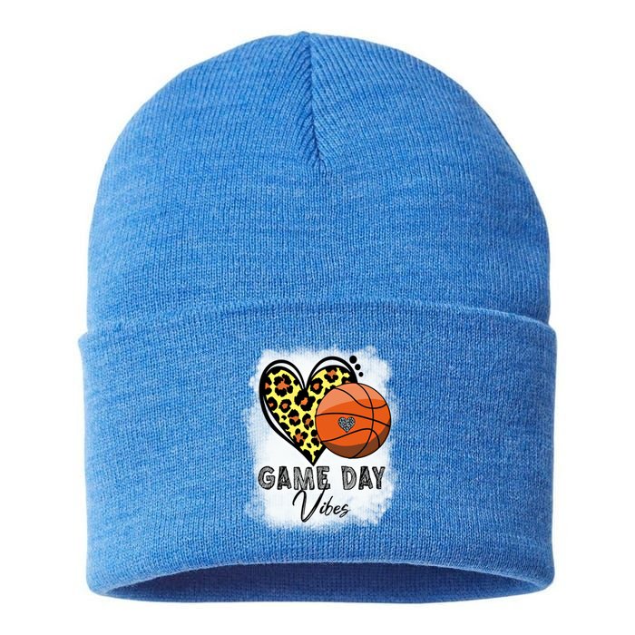 Bleached Basketball Game Day Vibes Basketball Mom Game Day Funny Gift Sustainable Knit Beanie