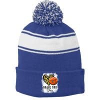 Bleached Basketball Game Day Vibes Basketball Mom Game Day Funny Gift Stripe Pom Pom Beanie