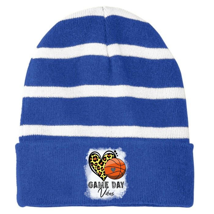 Bleached Basketball Game Day Vibes Basketball Mom Game Day Funny Gift Striped Beanie with Solid Band