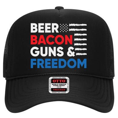 Beer Bacon Guns & Freedom | 4th Of July High Crown Mesh Back Trucker Hat