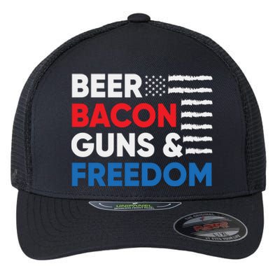 Beer Bacon Guns & Freedom | 4th Of July Flexfit Unipanel Trucker Cap