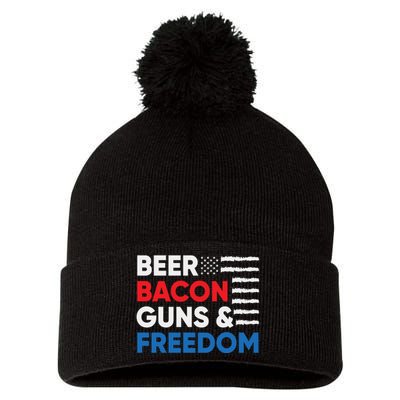 Beer Bacon Guns & Freedom | 4th Of July Pom Pom 12in Knit Beanie