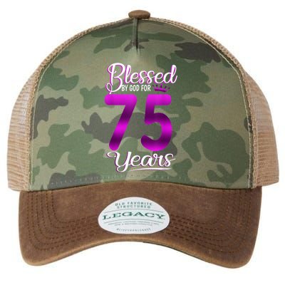 Blessed by God for 75 Years Old 75th Birthday Present Gifts Crown Legacy Tie Dye Trucker Hat