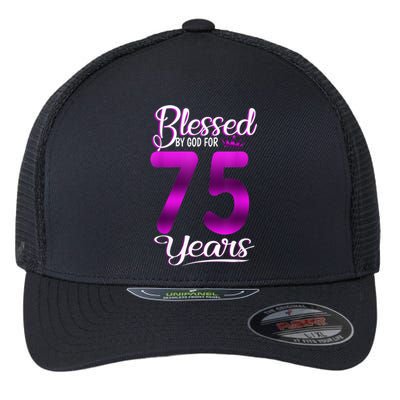 Blessed by God for 75 Years Old 75th Birthday Present Gifts Crown Flexfit Unipanel Trucker Cap