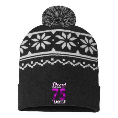 Blessed by God for 75 Years Old 75th Birthday Present Gifts Crown USA-Made Snowflake Beanie