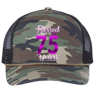 Blessed by God for 75 Years Old 75th Birthday Present Gifts Crown Retro Rope Trucker Hat Cap