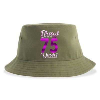 Blessed by God for 75 Years Old 75th Birthday Present Gifts Crown Sustainable Bucket Hat