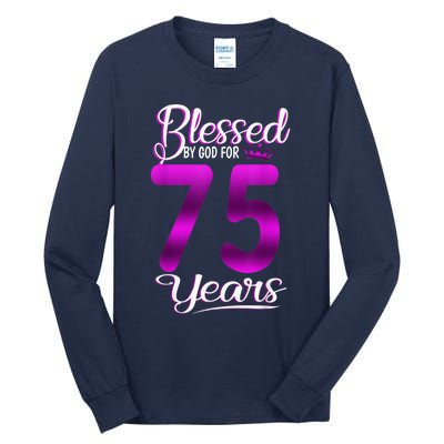 Blessed by God for 75 Years Old 75th Birthday Present Gifts Crown Tall Long Sleeve T-Shirt