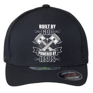 Built By God Powered By Jesus Car Engine Pistons Flexfit Unipanel Trucker Cap