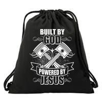 Built By God Powered By Jesus Car Engine Pistons Drawstring Bag