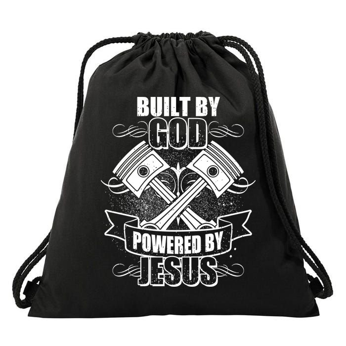 Built By God Powered By Jesus Car Engine Pistons Drawstring Bag