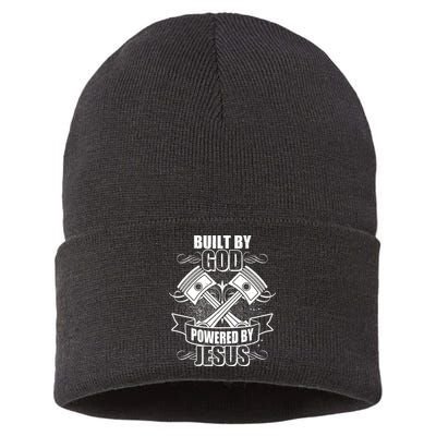 Built By God Powered By Jesus Car Engine Pistons Sustainable Knit Beanie