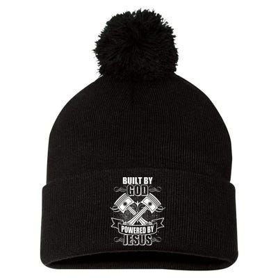 Built By God Powered By Jesus Car Engine Pistons Pom Pom 12in Knit Beanie