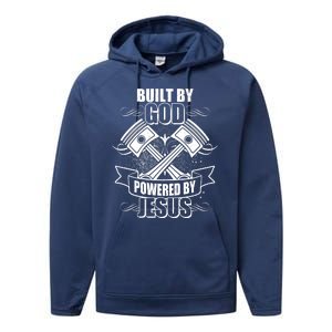 Built By God Powered By Jesus Car Engine Pistons Performance Fleece Hoodie