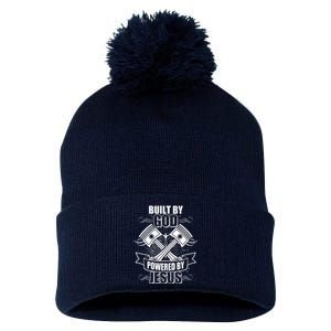 Built By God Powered By Jesus Car Engine Pistons Pom Pom 12in Knit Beanie