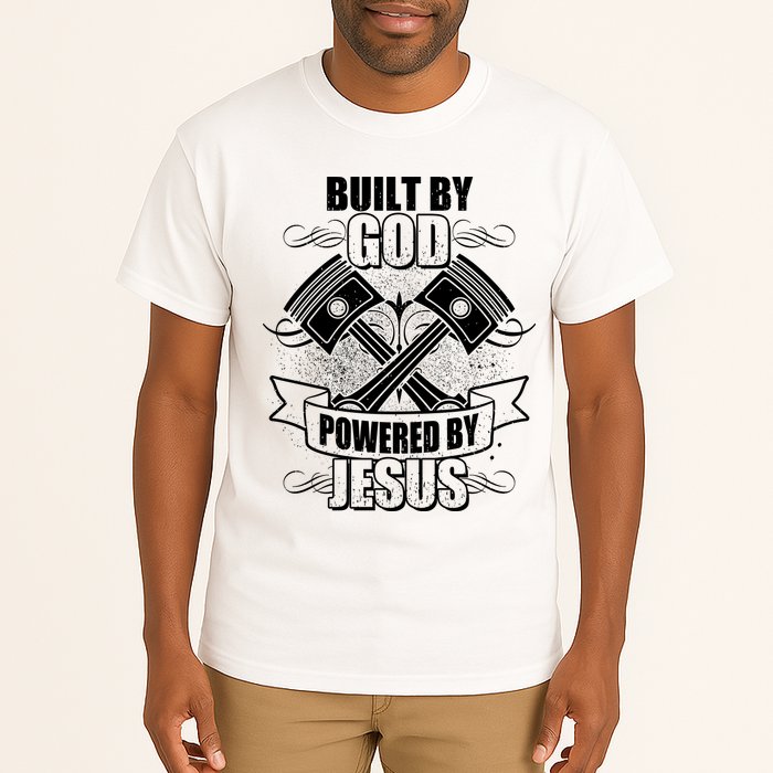 Built By God Powered By Jesus Car Engine Pistons Tall T-Shirt