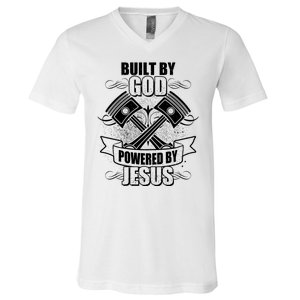 Built By God Powered By Jesus Car Engine Pistons V-Neck T-Shirt