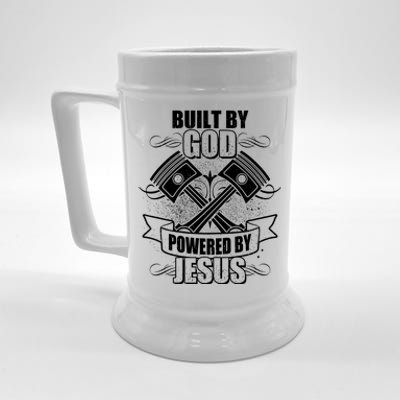 Built By God Powered By Jesus Car Engine Pistons Beer Stein