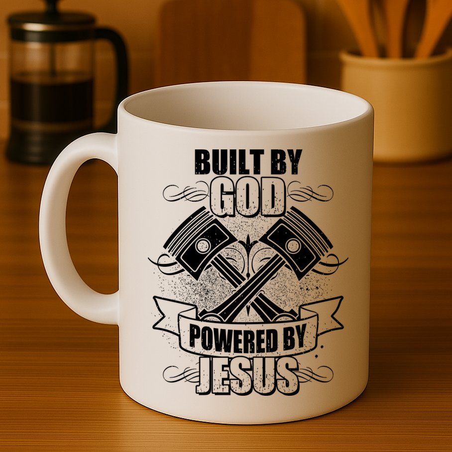 Built By God Powered By Jesus Car Engine Pistons Mug